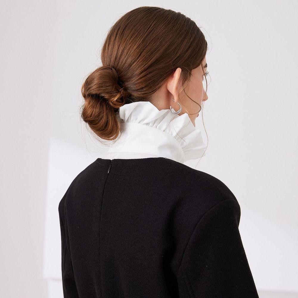 New Cotton Ruffle Bow Decoration Detachable White Fake Collar Black Blouse Sweater Lapel Top Clothing Accessories