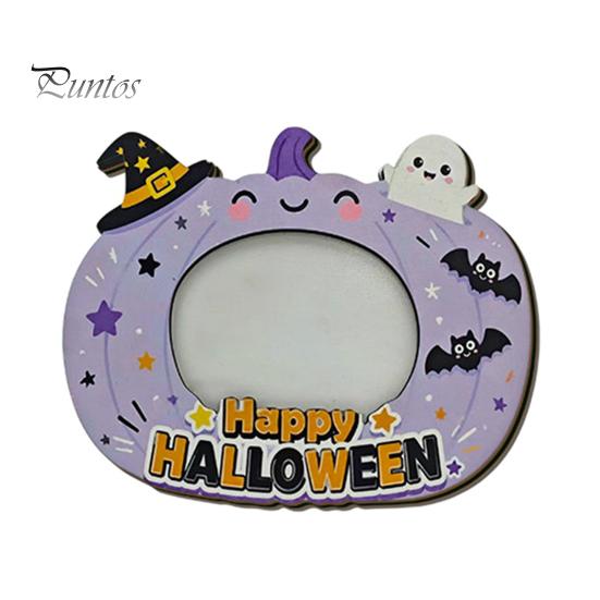 Waterproof Photo Frame Halloween Wooden Frame, Pumpkin Ghost Cat Cutout Picture Holiday Portrait Holder, Double-sided Tabletop Decor for Home