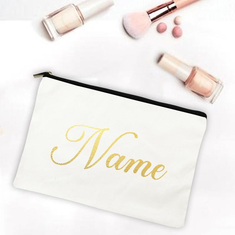 

Personalized Makeup Bag Custom Name Canvas Cosmetic Case Wedding Bachelorette Party Gifts Bridesmaid Gold Letter Print Holiday