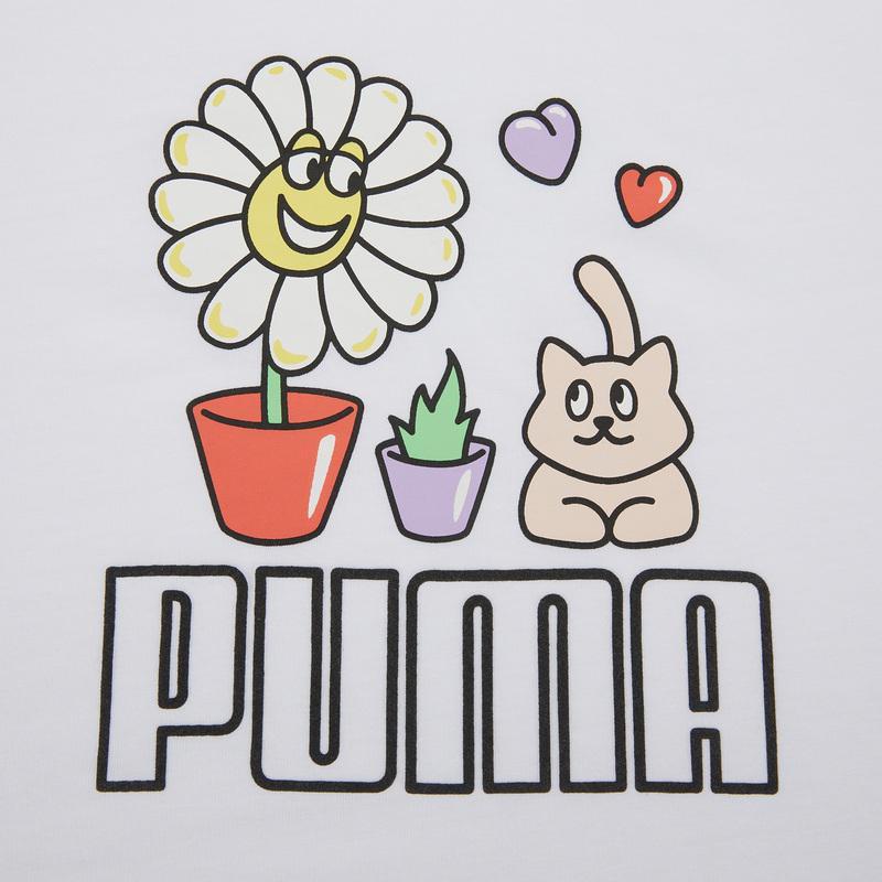 Puma Cartoon Print Sports Round Neck Short Sleeve T-Shirt Women Tops White 532633-02