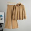 New Autumn and Winter Fashion and Versatile Set for Women: Solid Color Semi-zipper Stand-up Collar Knitted Top and Wide-leg Pants