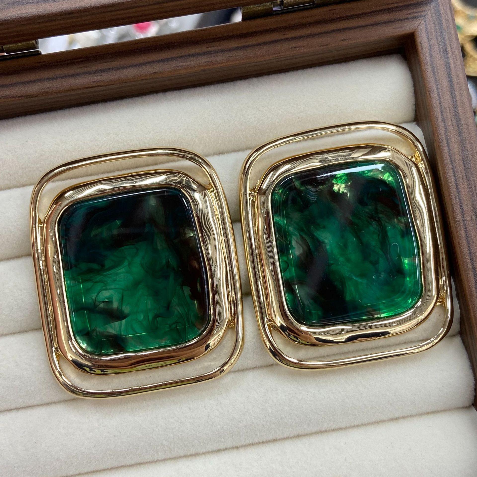 Retro Coffee Square Metal Earrings Geometric Elegant Jewelry