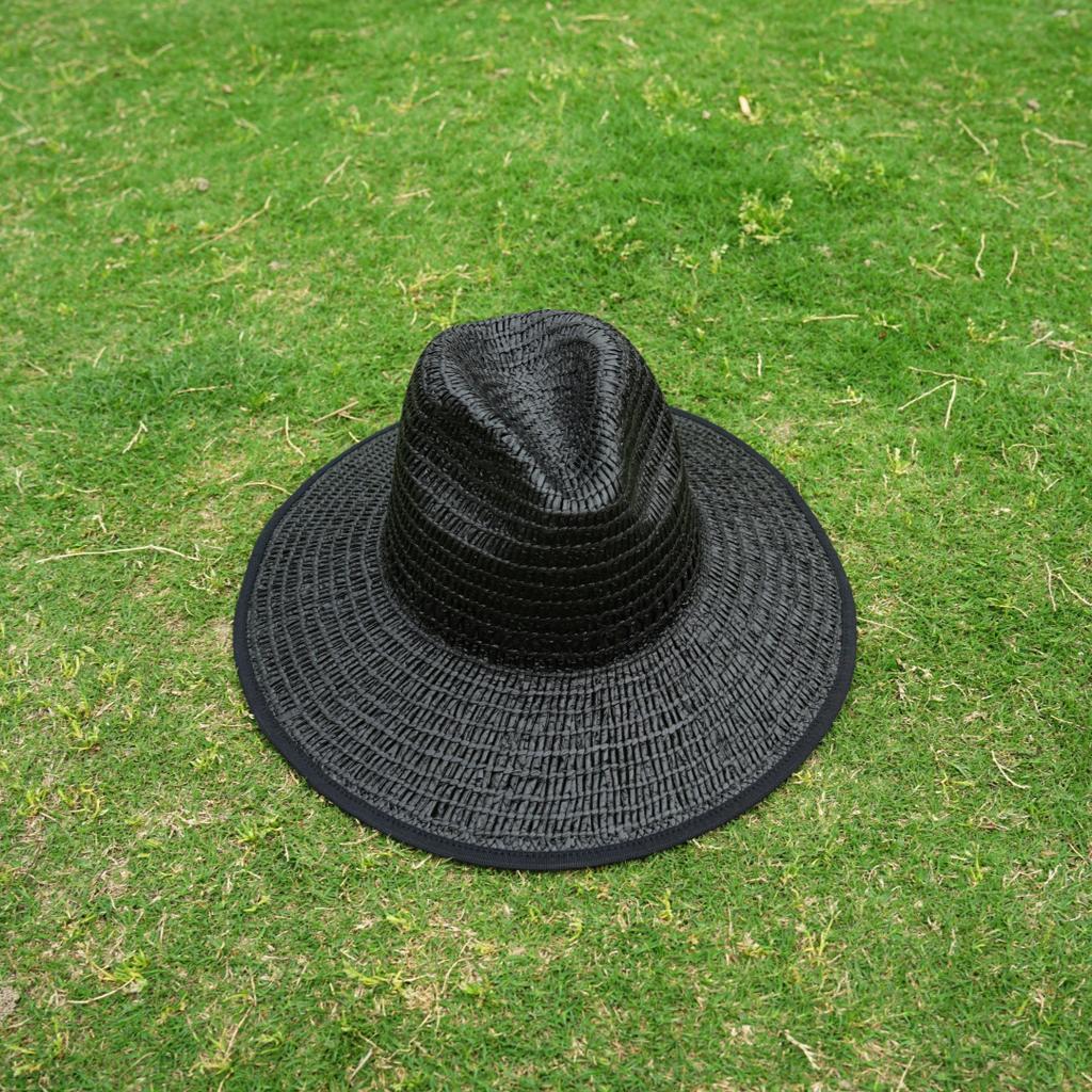 French Retro Ginger Black Hollow Woven Jazz Top Hat Women'S Summer Vacation Beach Wide Brim Straw Hat