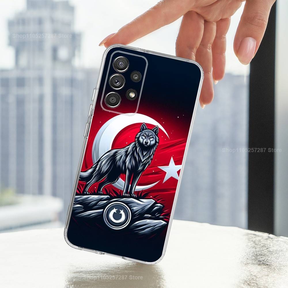 Turk Wolf Turkey Flag Phone Case For Samsung Ultra,FE,A30,71,51,S9,10,20,Lite, S22,23,21,PIus,Transparent, Silicone SamsungS22plus 5G