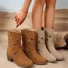 Retro Western Cowboy Boots for Women  Autumn New Suede Star Boots Chunky Heel Pointed Toe Mid Calf Boots Botas De Mujer
