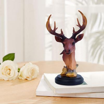 Deer Head Figurine Craft Animal Sculpture for Home Decoration Nightstand