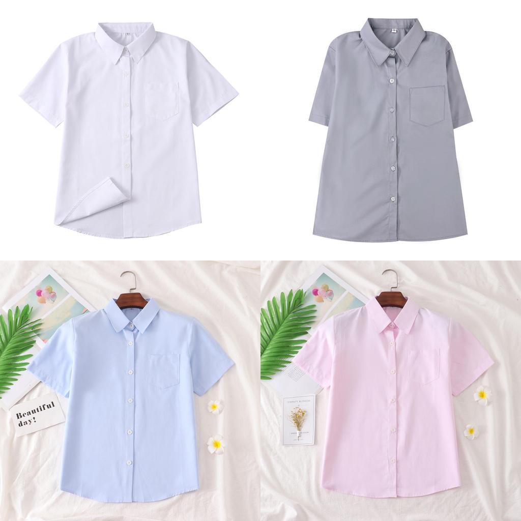 Kurzarmhemd im College-Stil mit Flicken für Damen, Klassenzimmer-Uniformen