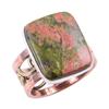Natural Unakite Gemstone Handmade 925 Sterling Silver Two Tone Ring Size 7 O6s11