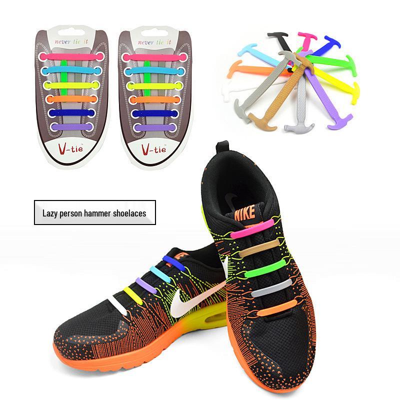 

Korean Style Silicone Shoelaces - 16-Piece Set, Hammer Shape, High Elasticity, Versatile and Fashionable. зелений