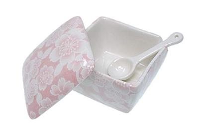 Sakura Yuzen Pink Condiment Made In with Condiment Container with Commercial ACSWEBSHOP Original Container, Japan, Ceramic, Spoon, Ichimi, Salt,