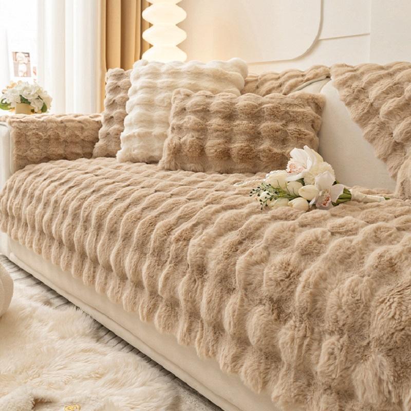 Soft Fur Rabbit Sofa Cover Universal Non-slip Blanket Mat Winter Warm Comfortable Towel Couch Cushion for Living Room Home Decor