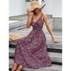 Summer Women's Floral Print V-neck Spaghetti Strap Waist-cinched Dress, European Style Casual Sundress For Women