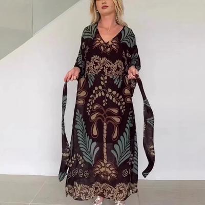 Ropa de Mujer Estilo Europeo y Americano con Cordones Estilo Étnico Vestido Bohemio de Gasa