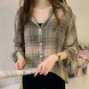 Dames Vroege Herfst Geruit Shirt Kraag Lange Mouwen Dunne Jas