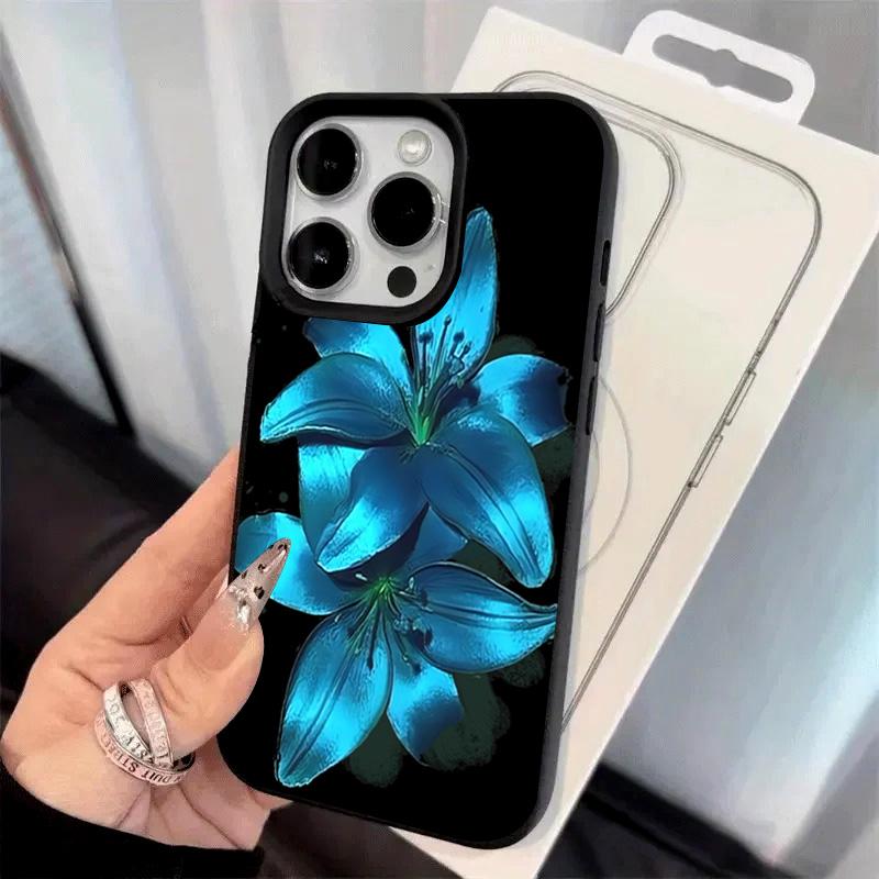 Elegant Blå Lilja Blommig Mönster Telefonfodral För iPhone 11 12 13 14 15 16 17 Pro Max 17 Air 16E X XR XS Max Skydd Mjukt Fodral