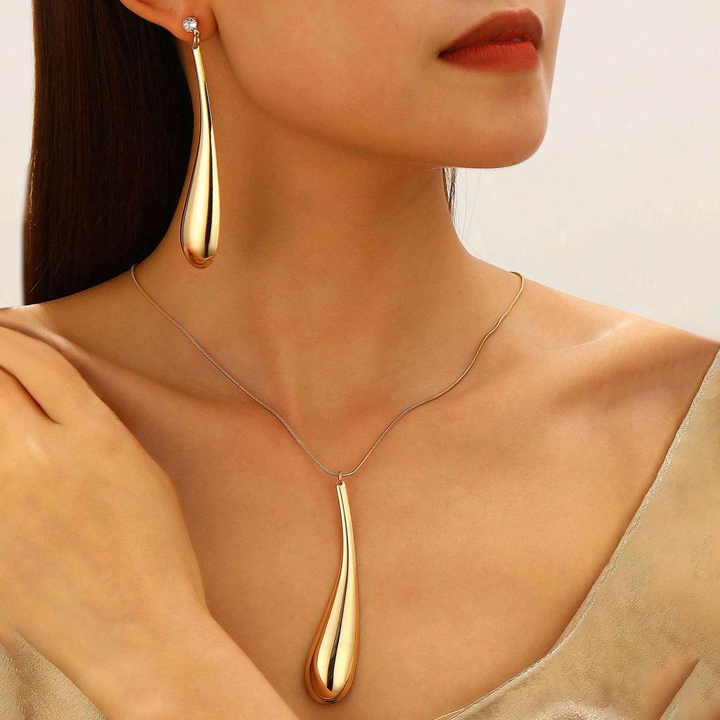 Punk Style Water Drop Earrings & Clavicle Chain for Women