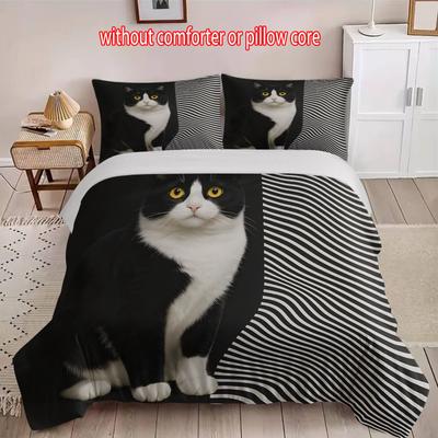 Cat Three-Piece 3D Digital Printing Quilt Cover Home Textile