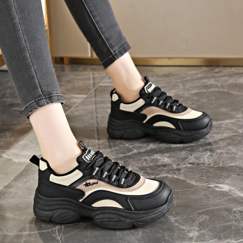 CRLAYDK Chunky Platform Walking Sneakers for Women Dad Lace Up Shoes Leather Wedge Comfortable Sport Running Tennis
