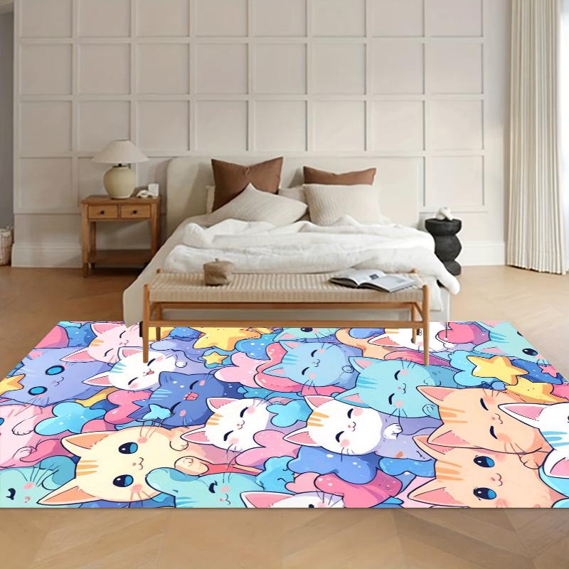 Durable Area Rug Pastel Kawaii Cat Collage Living Room Carpet Washable Rugs for Bedroom Home Decor Carpets for Living Room Gift