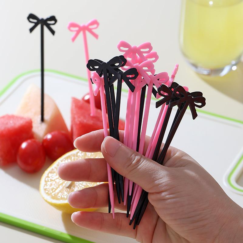 20Pcs Mini Fruit Forks Toothpicks Skewer Set For Kids Children Plastic Bow Food Picks For Bento Lunch Box Decorating Accessories