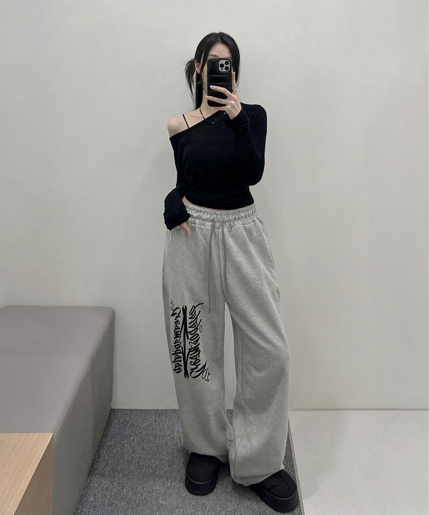CREAM SODA LAB Crsdel Lettering Wide Elastic Pants