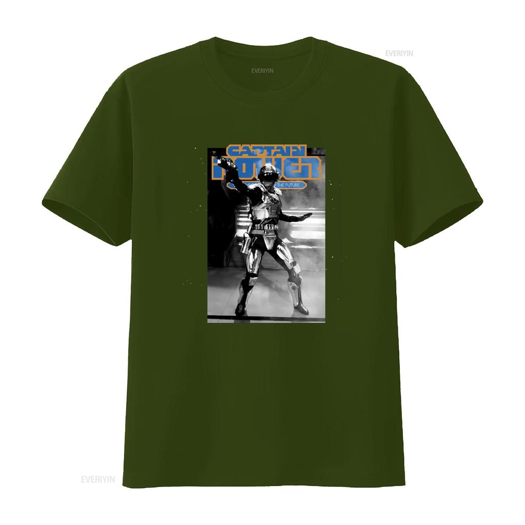 Captain Power and the Soldiers of Future Retro Sci Fi T Shirt for Vintage Washed Homme Breathable Stretched Slightly Casual