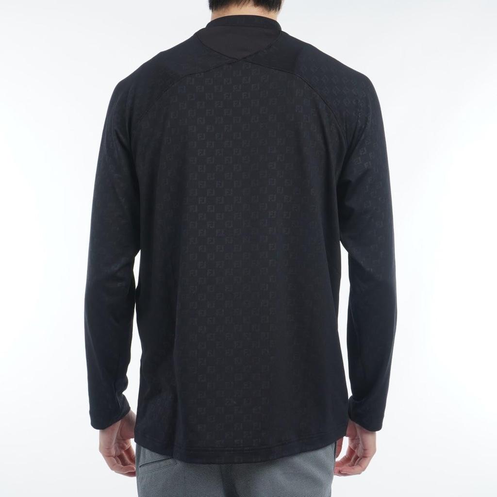 Golf Brushed FJ Embossed Print Long Sleeve Mock Neck Shirt Black [Footjoy] Men's