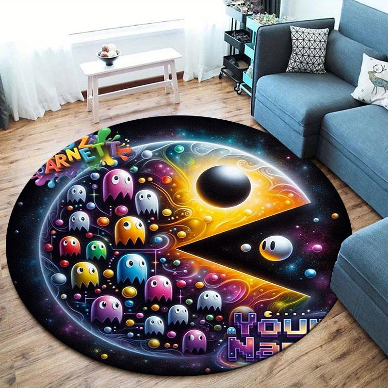 Pac-Man Custom Name Round Area Rug,Carpet Rug for Living Room Bedroom Sofa Playroom Decor,Non-slip Floor Mat
