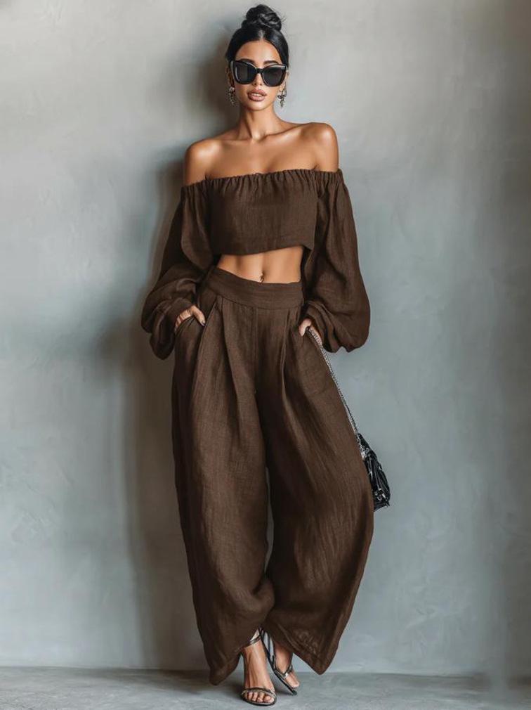 European & American Women's One-Shoulder Solid Casual Wide-Leg Pants Suit for Summer & Autumn 2026.