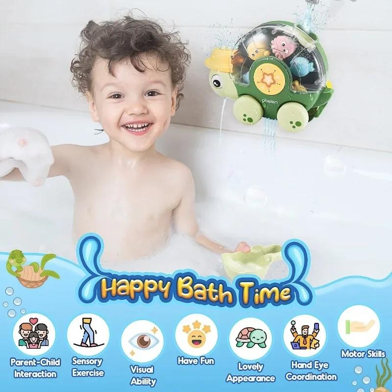 Turtle Bath Toy for Kids Waterfall Bath Toy with Spinning Wheel Strong Suction Cups Sound Bathtub Water Toy for Toddler Tub Time