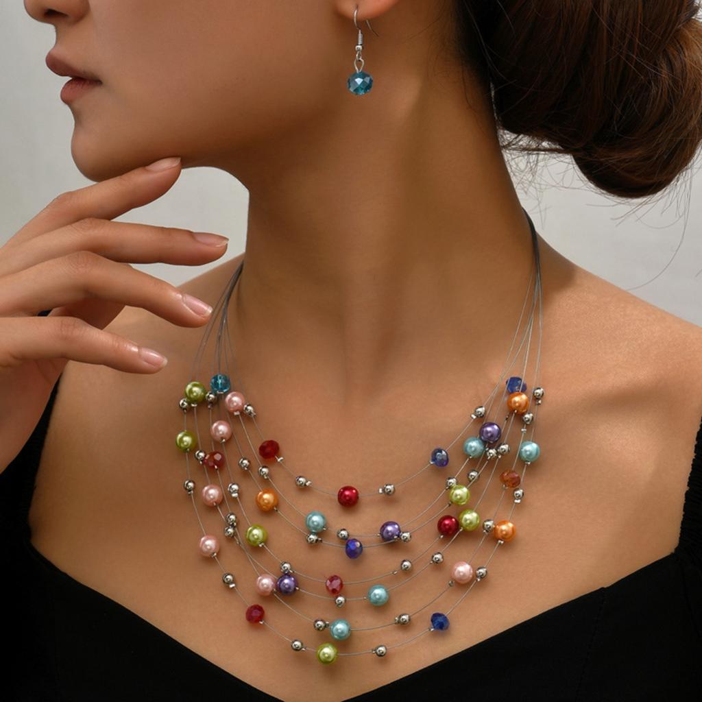 3 Pezzi di Orecchini Colorati alla Moda con Perline da Donna, Collane, Set di Gioielli, Matrimoni, Banchetti, Feste e Regali per le Feste8776