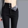 Gefütterte Jeans für Damen in Übergröße, Winter, dicker Samt, hohe Taille, Röhrenjeans, einfache Fleece-Hose, warme Slim Fit