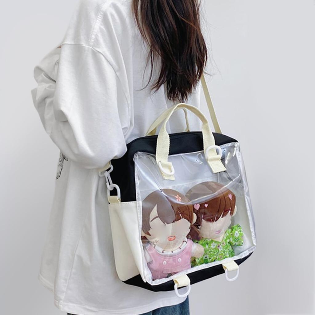 [YUYAKESHI] Ita-Bag Show Bag, Transparent One-Sided Shoulder Bag for 20-25cm Plush Toys, Large Capacity, Star Decoration, 3-Way (Black)