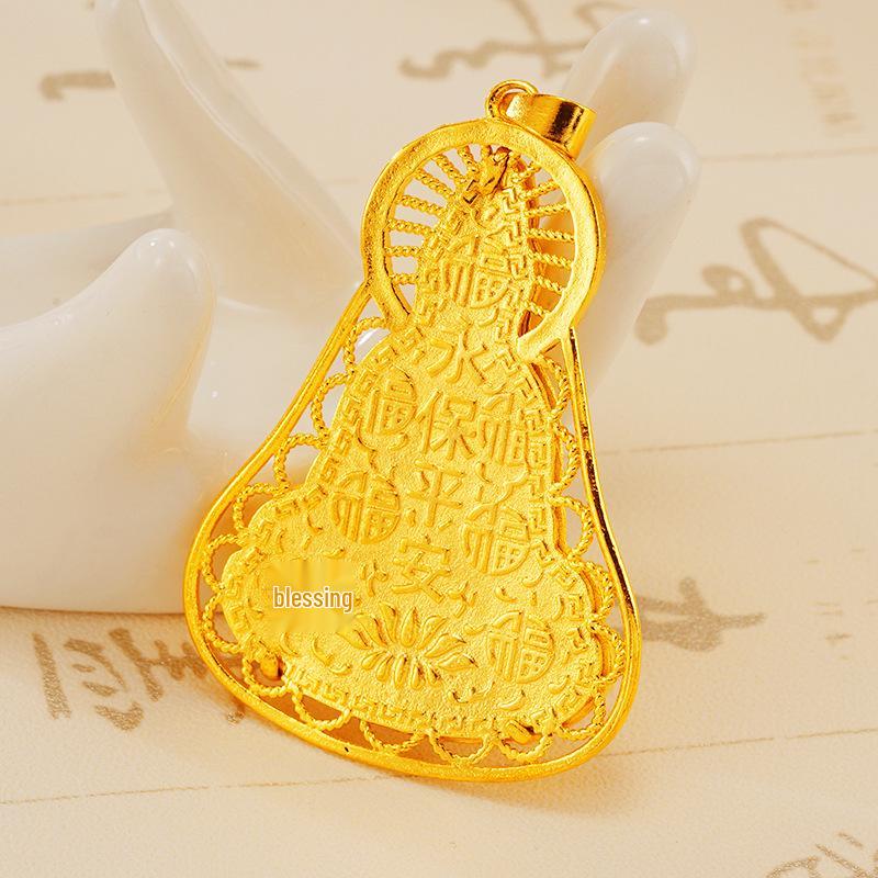Women's Gold Guanyin Pendant: Ethnic Style Good Luck Bodhisattva Amulet.