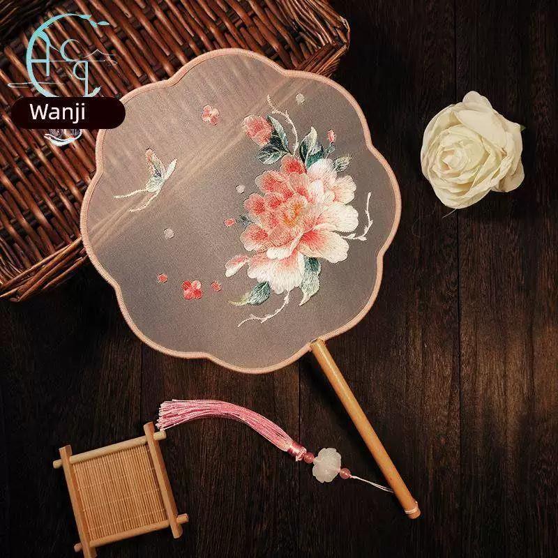 Chinese-Style Suzhou Embroidery Double-Sided Embroidered Fan, Traditional Hanfu Prop, Dance Fan, Special Fan for Cheongsam, Classical Craft Fan