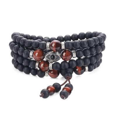 Evil Eye 108 Beads Matte Onyx Red Red Tiger Eye Power Stone Necklace Unisex [Coai]