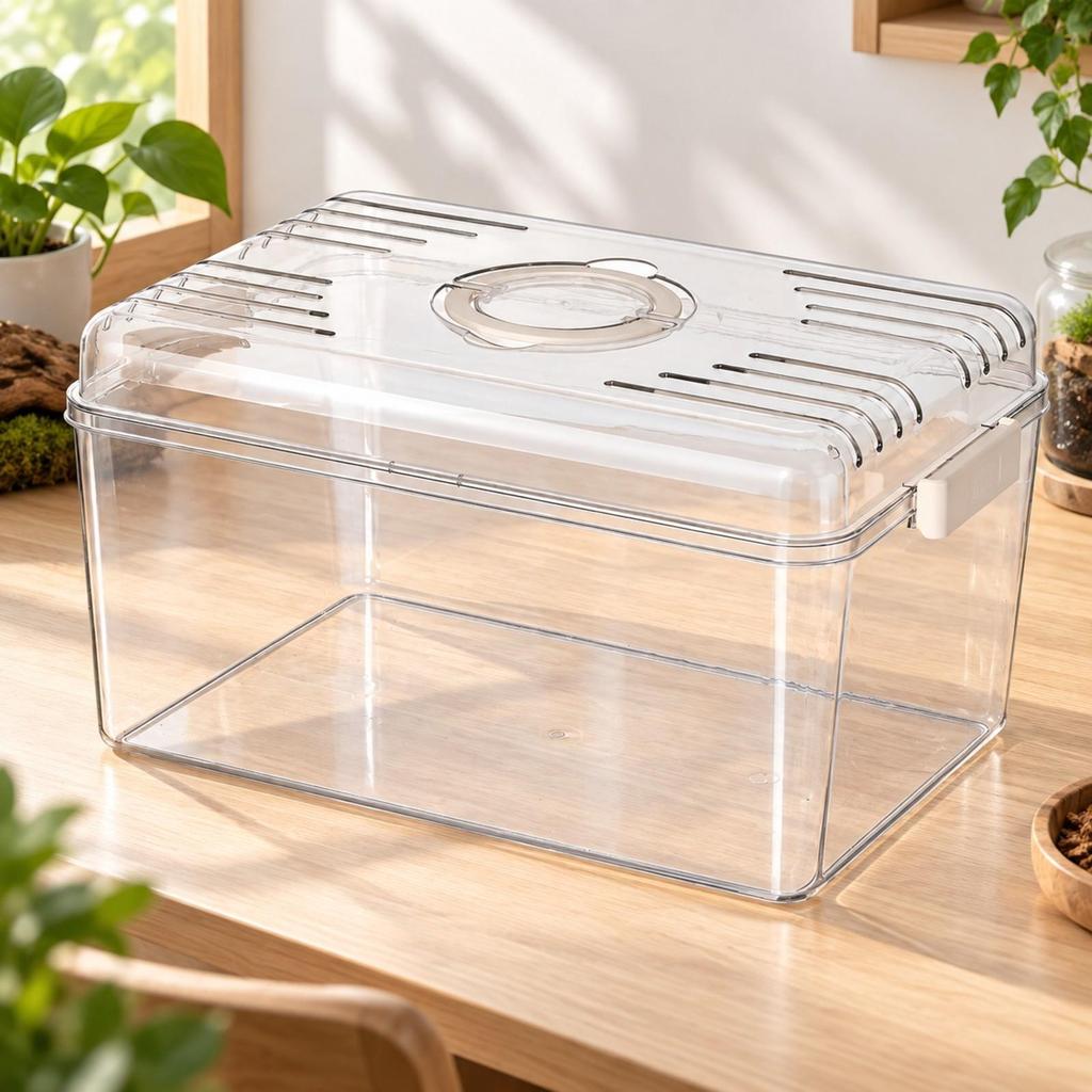 Transparent Animal Container with Ventilated Lid Disinfectable