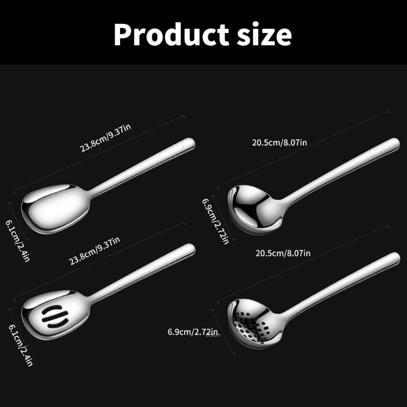 4 Pack Multifunctional Kitchen Utensils Kitchen Serving Spoon 304Stainless Steel Kitchen Cutlery for Kitchen Cooking