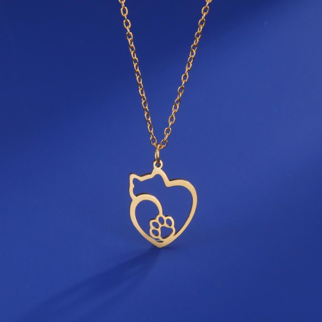 Cazador Cat Kitten Heart Paw Footprint Pendant Necklaces for Women Animal Jewelry Stainless Steel Neck Chain Necklace Gift 2026
