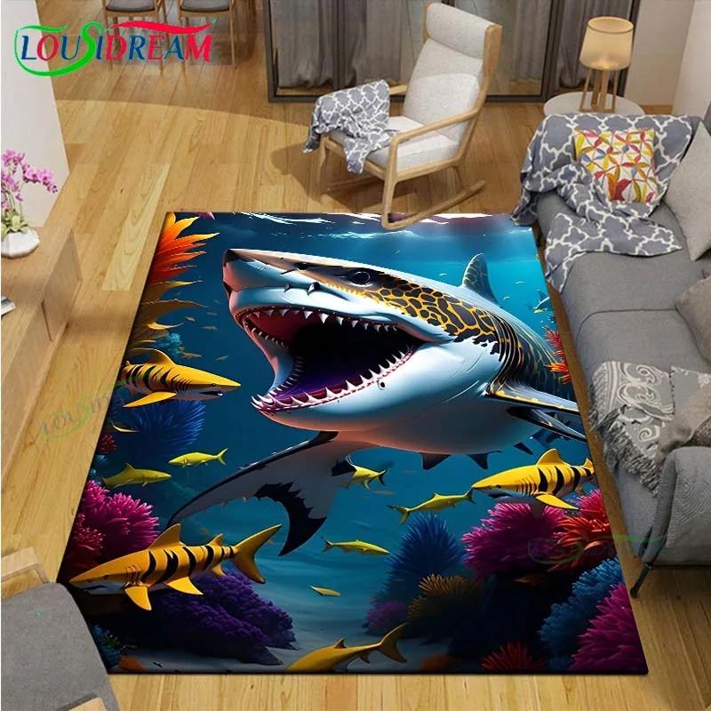 Moderne 3D-Haifisch-Teppich für Wohnzimmer Heim-Sofa-Dekoration, Kinder-Spiel-Dekor Bodenteppich Yoga-Matte Großer Teppich