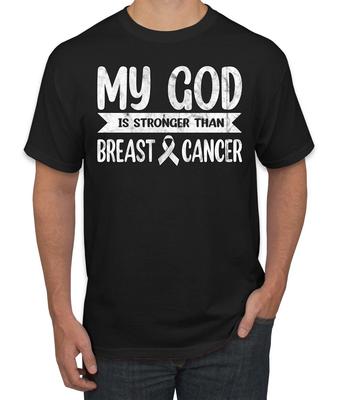 My God Is Stronger Than Breast Cancer White Distressed Men T- Shirt