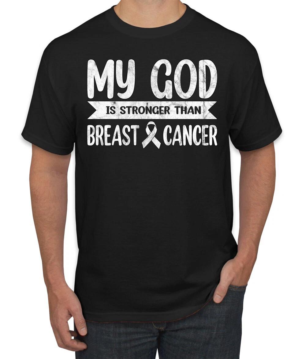 My God Is Stronger Than Breast Cancer White Distressed Men T- Shirt S