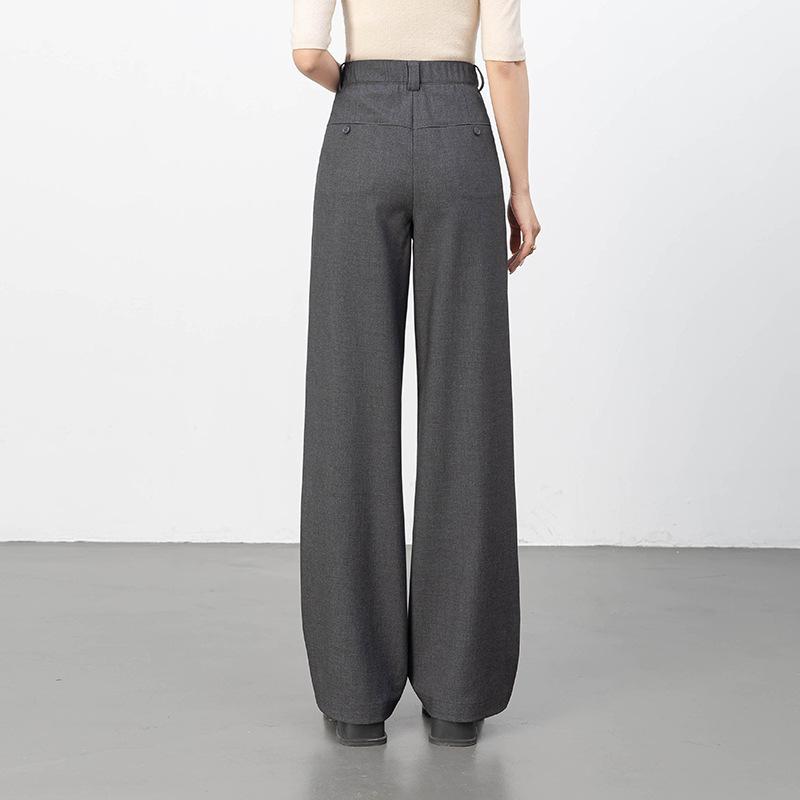 Spring and Autumn heavy-duty high-quality hip covering, leg trimming and thin wide-leg trousers, retro-textured three-dimensional high-waisted