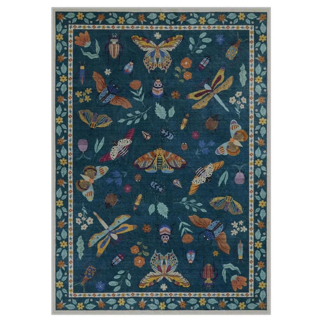 Elegant Botanical Insect Print Rug for Modern Living Room, Bedroom and Kitchen Dining Non-Slip Decor Washroom Floor Mat Alfombra