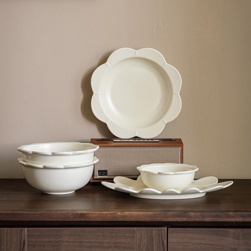 Nordischer Stil Creme Spitze Keramikschale Obstschale Salatteller Fischteller Haushalt Reis Schüssel Gemüseschale Suppenschale Geschirr