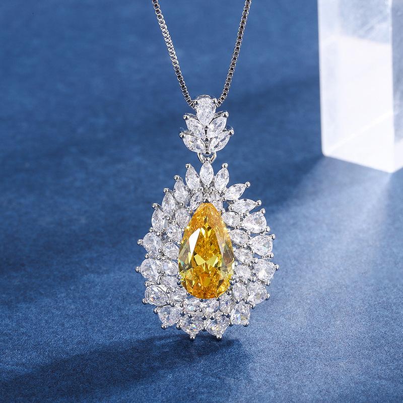 Jewelry Set Simulation Yellow Diamond Pendant Ring Main Stone 8 * 14