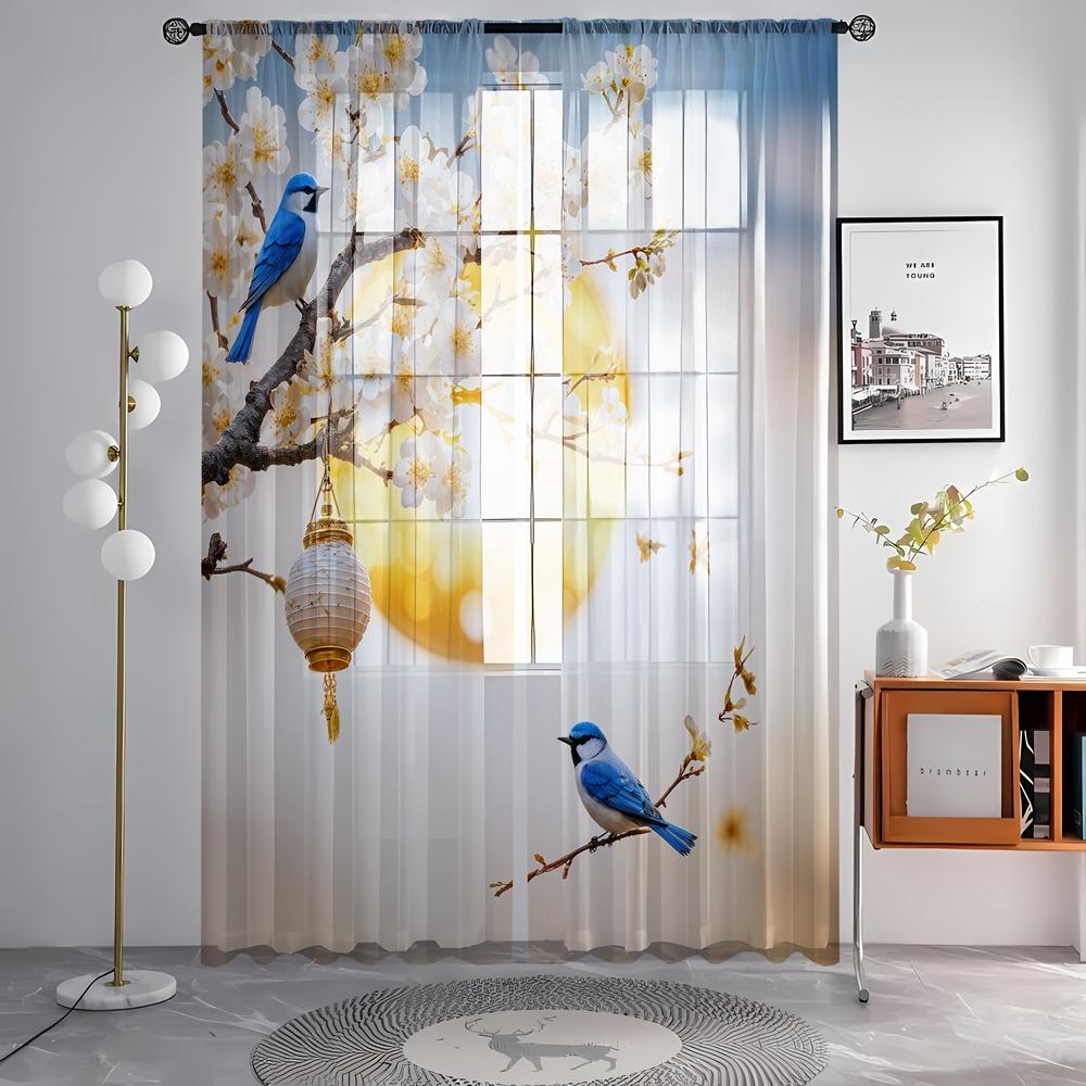2 Stück HD digitaler neuer chinesischer Stil entzückend bedruckter Fliegenvorhang Heimdekorationsstil Dekoration Wohnzimmer Schlafzimmer Stangendurchzug