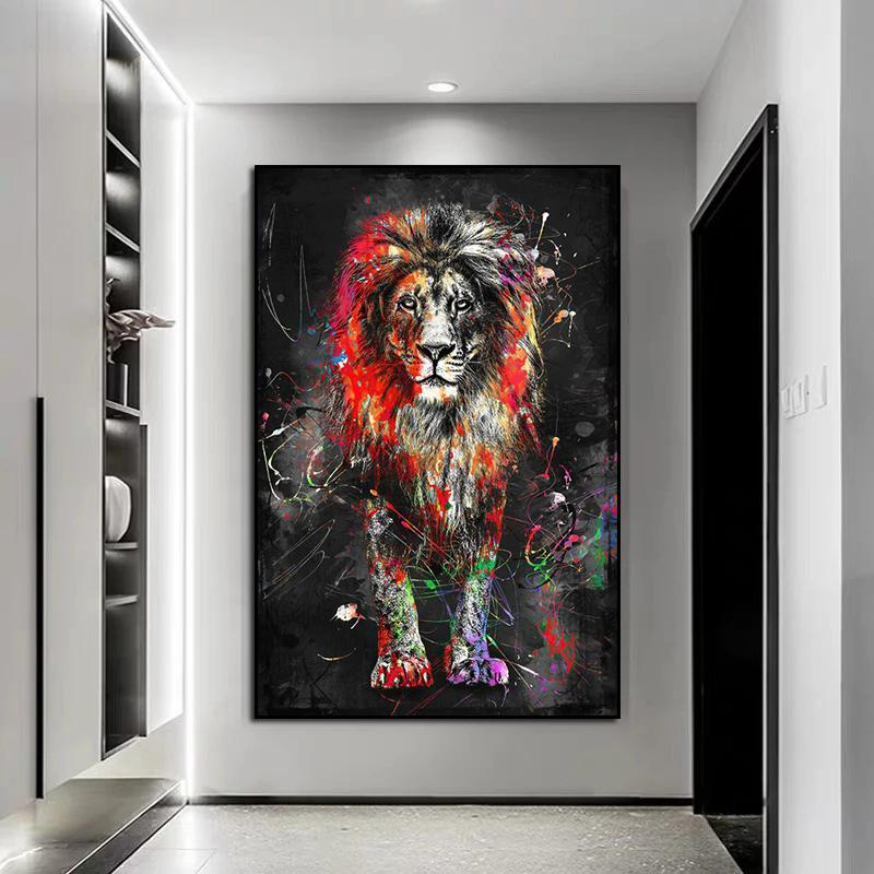 Abstract Colorful Animals Lions Oil Paintings On Canvas  Modern Posters and Prints Wall Art Pictures for Living Room Home Decor