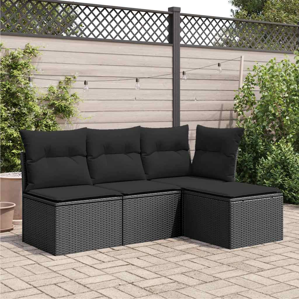 Vidaxl Gartenhocker mit Kissen, Schwarz, 55x55x37 cm, Polyrattan