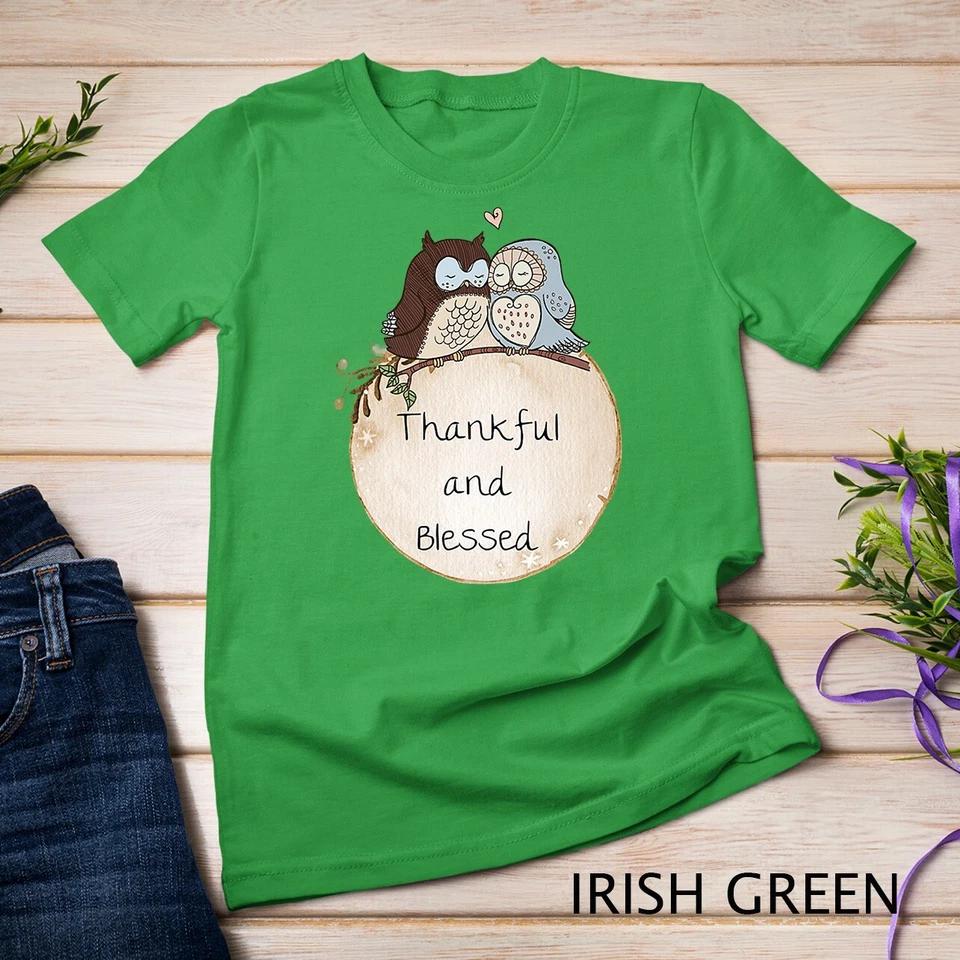 Womens Thankful and Blessed Owls Inspirational Unisex T-shirt 4 S